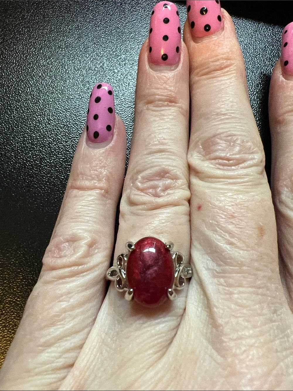 Silver Ring with Deep Red Oval Stone